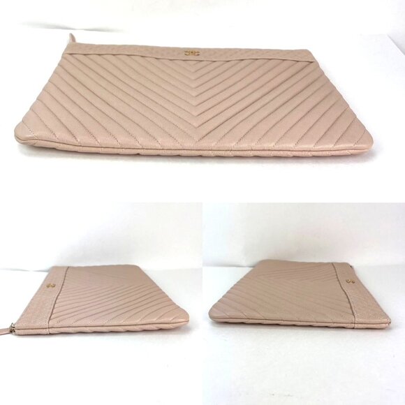 Chanel Caviar Chevron Quilted Large Beige Leather Cosmetic Clutch Bag - Picture 3 of 12